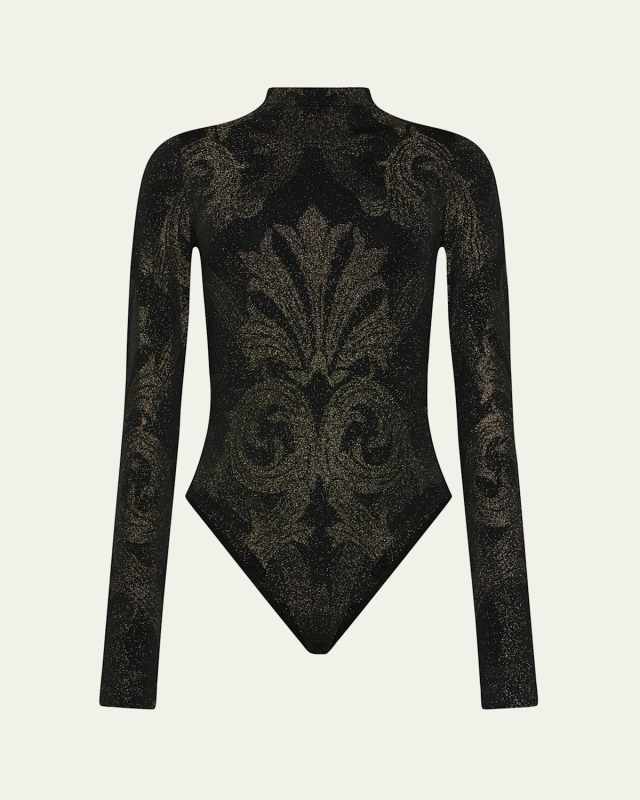 x Etro Mock-Neck Metallic Jacquard Bodysuit
